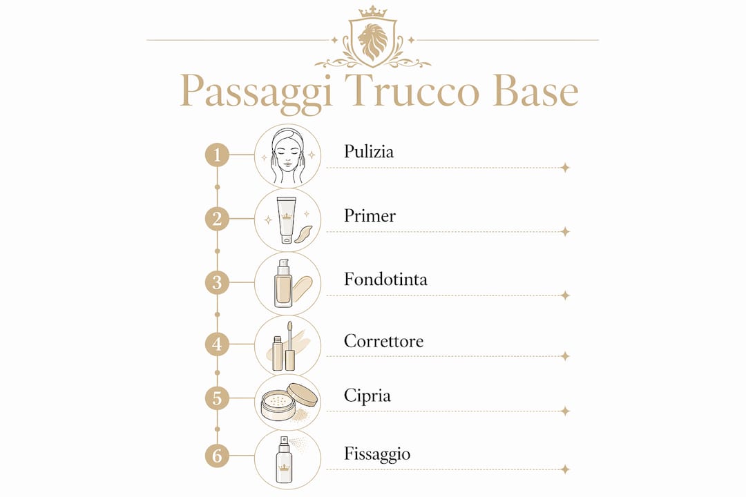 Guida visiva ai passaggi fondamentali per un trucco base professionale
