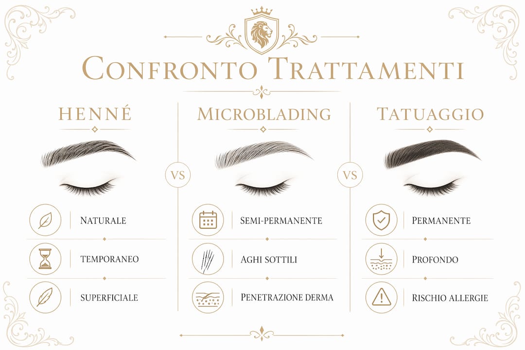 Infografica: differenze e caratteristiche di henné, microblading e tatuaggio per sopracciglia