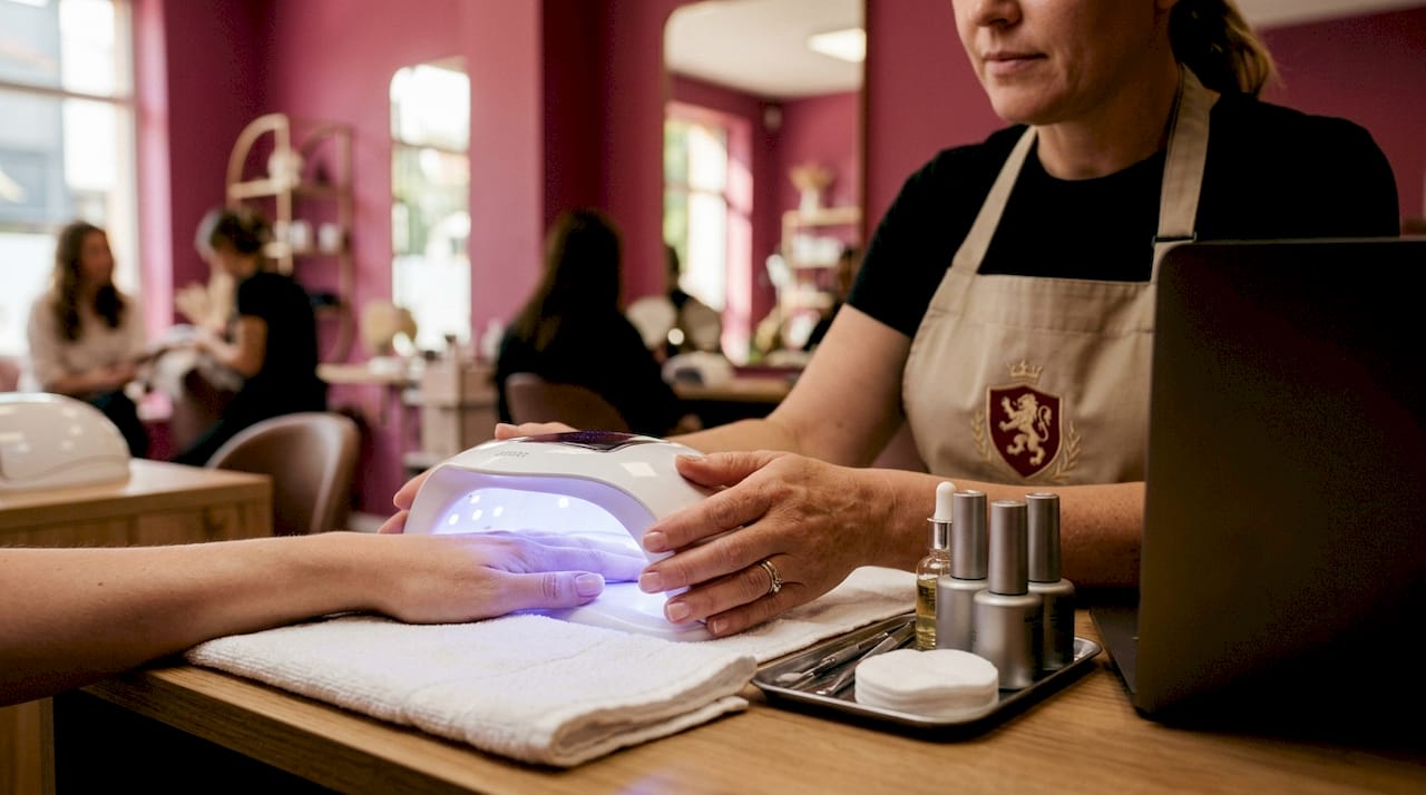 Posiziona la mano sotto la lampada LED per fissare lo smalto semipermanente.