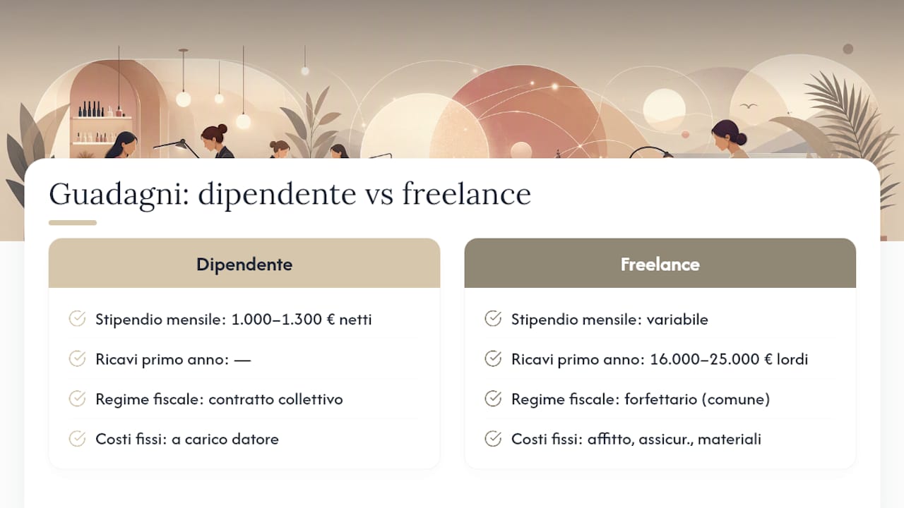 Confronto tra stipendio da dipendente e guadagni da freelance per onicotecnica