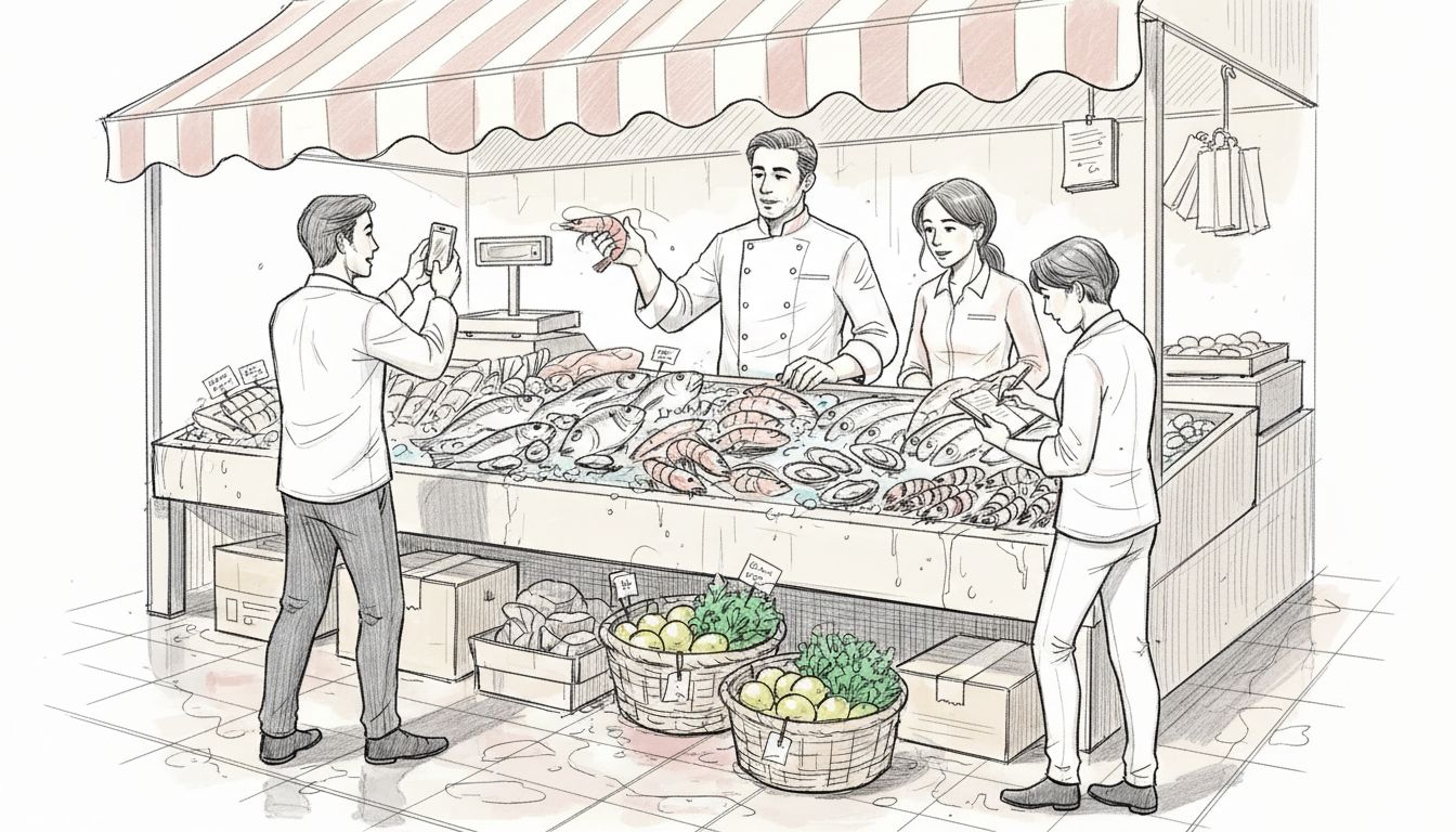 Chef showing seafood to food tour guests