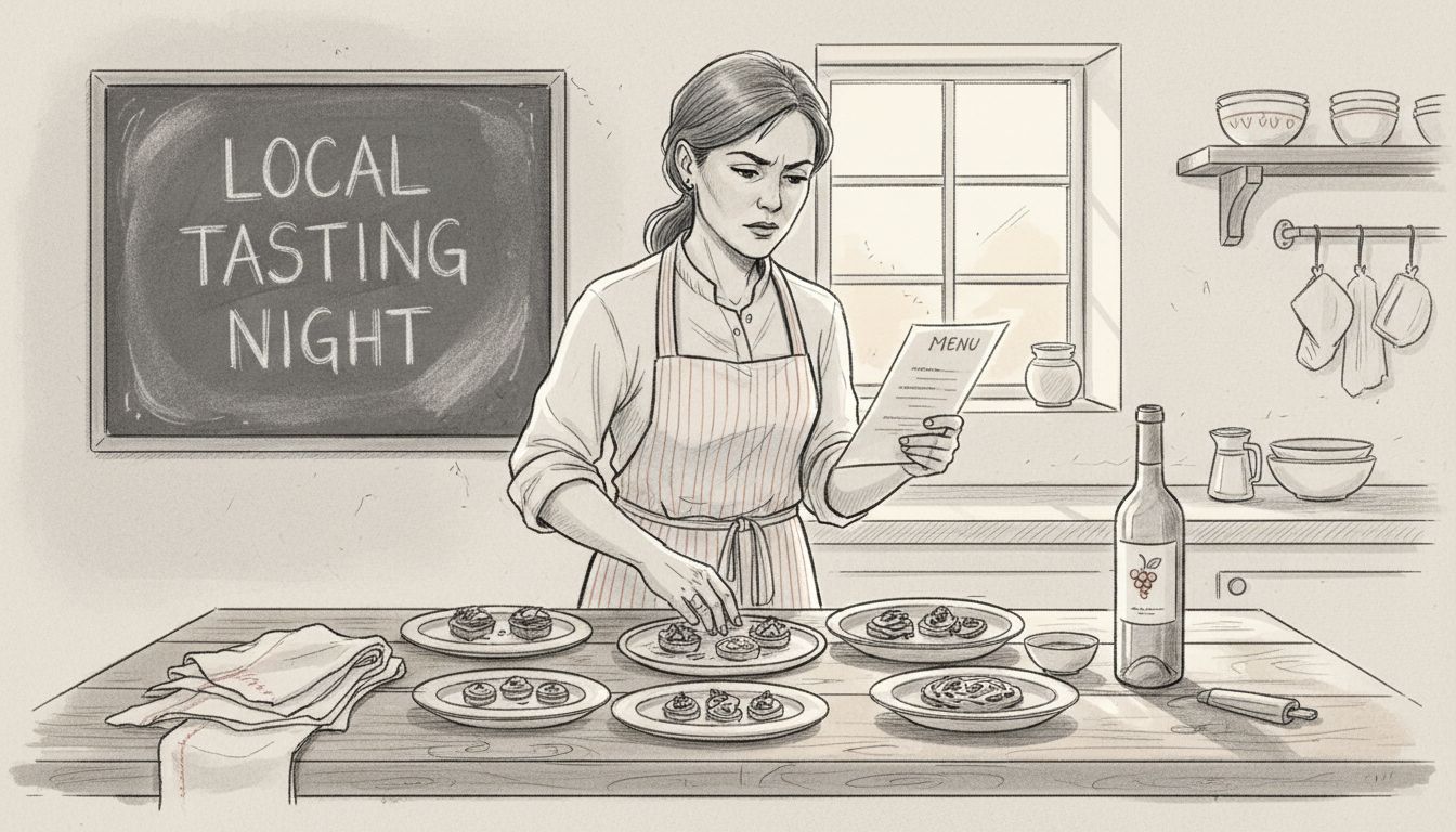 Chef arranging tasting menu in kitchen