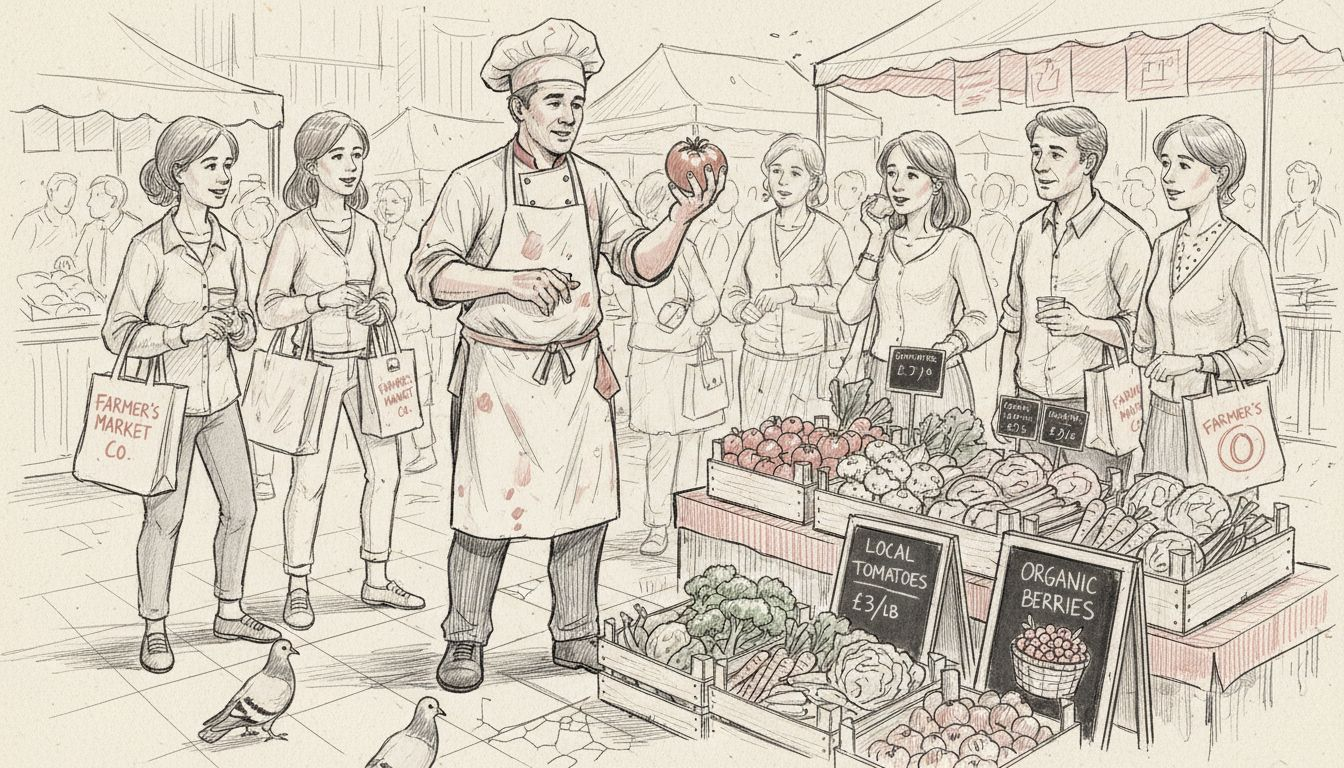 Chef teaching food tour at outdoor market
