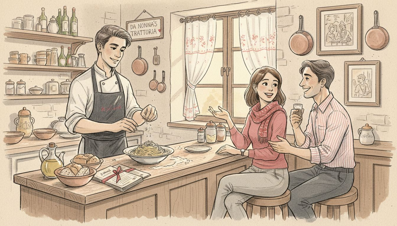 Chef interacts with tourists over local pasta