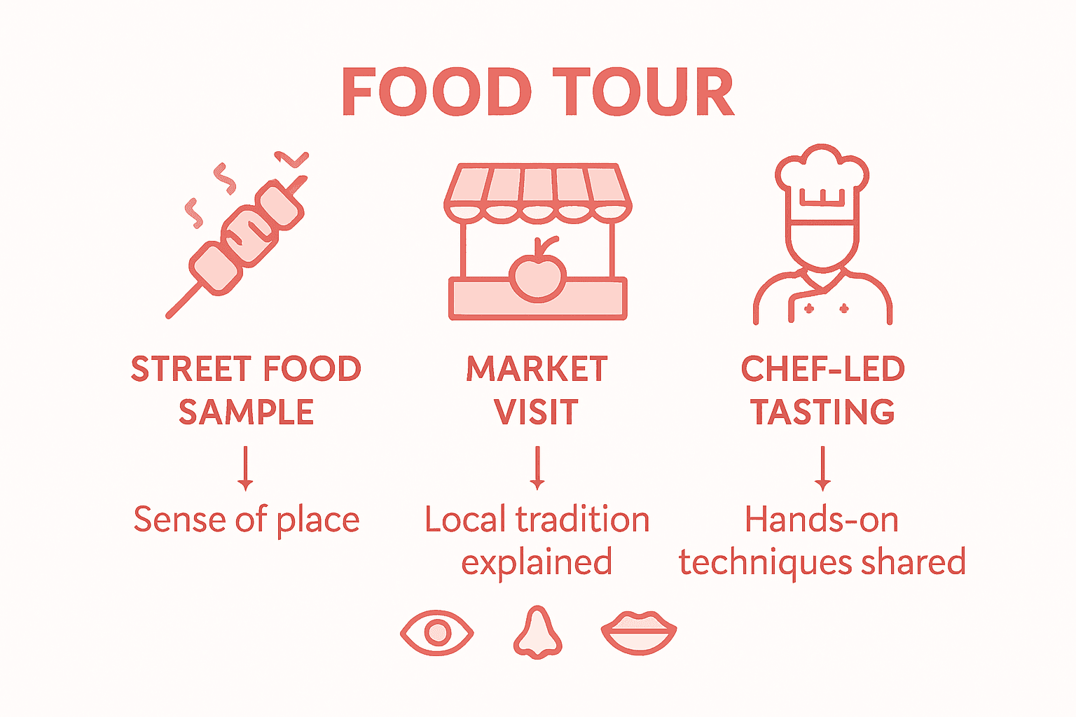 Infographic showing three types of food tour tastings