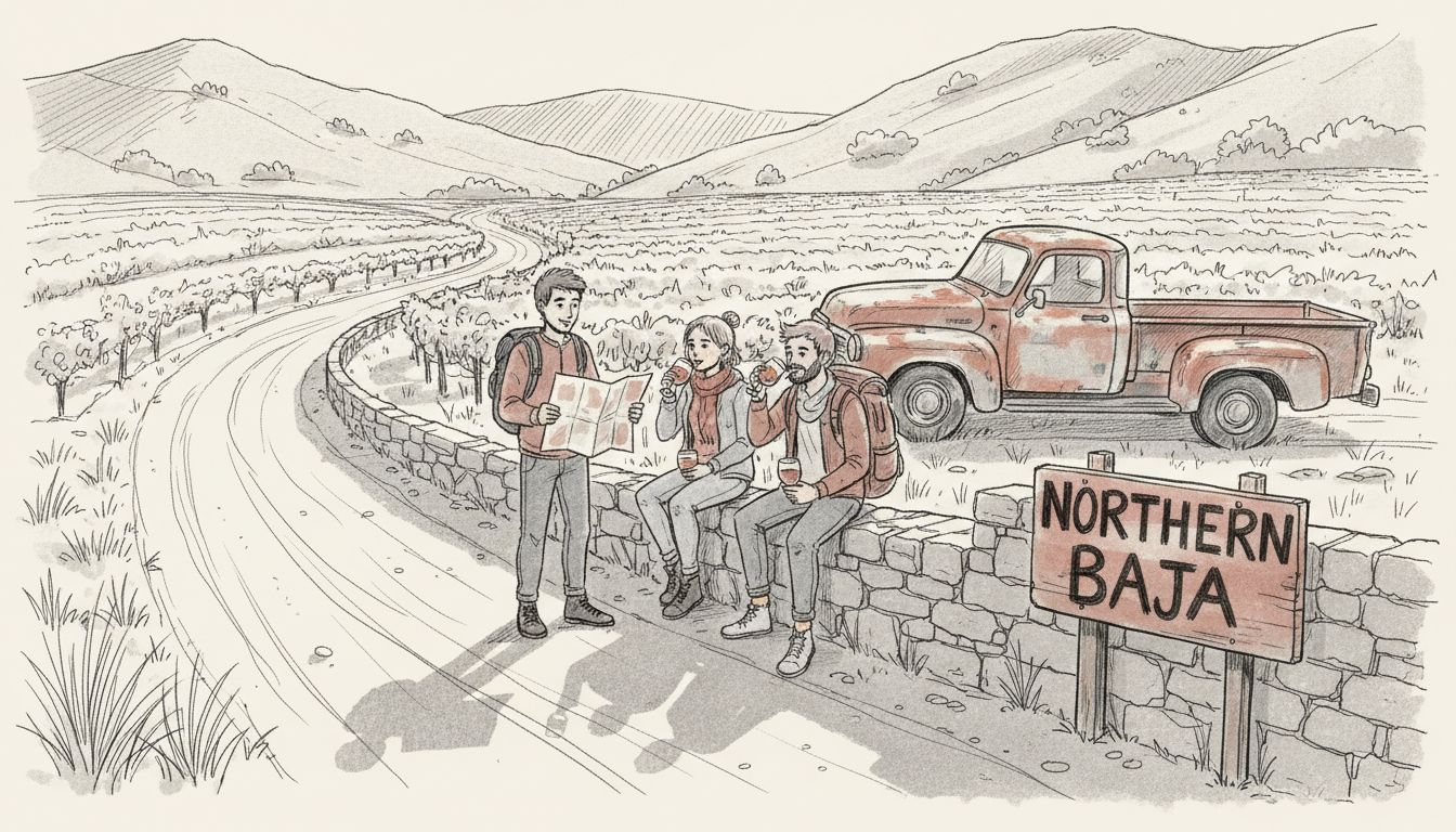 Travelers in scenic Mexican wine region