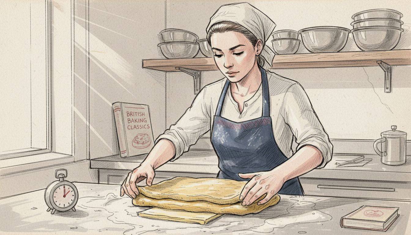 Chef folding croissant dough in bakery