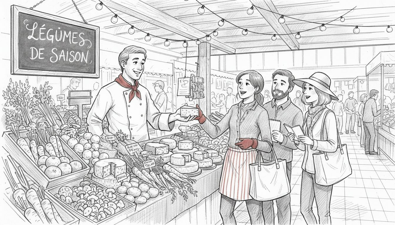 Chef guiding winter Paris market tasting