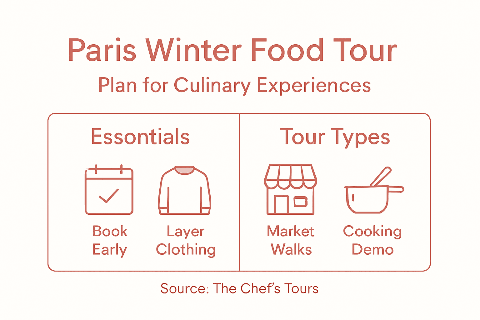 Infographic with Paris winter culinary tips and tour types