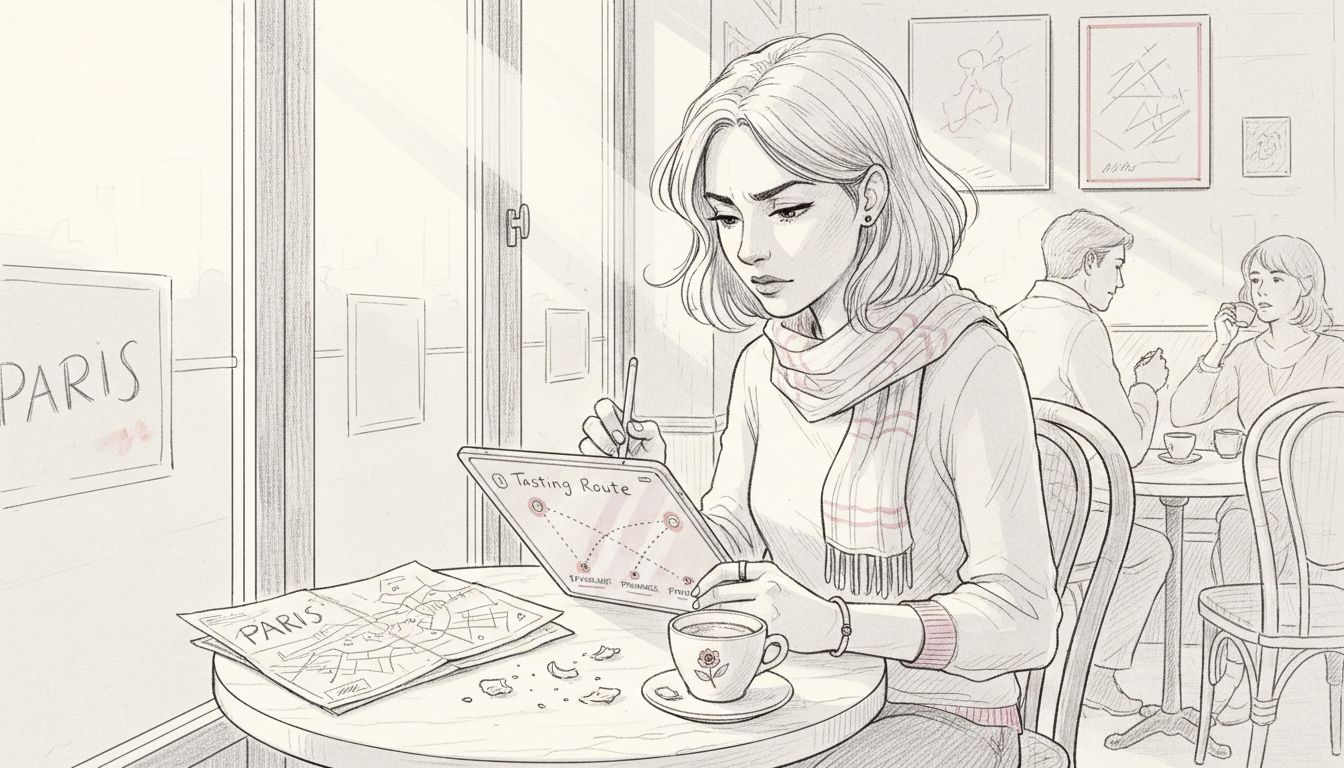 Woman planning Paris food tasting route