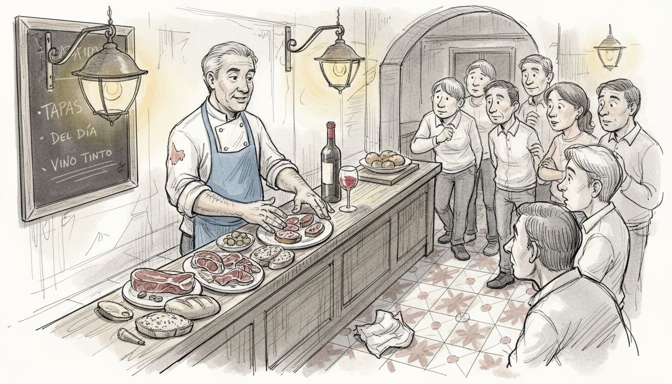 Chef plating tapas during guided wine tour