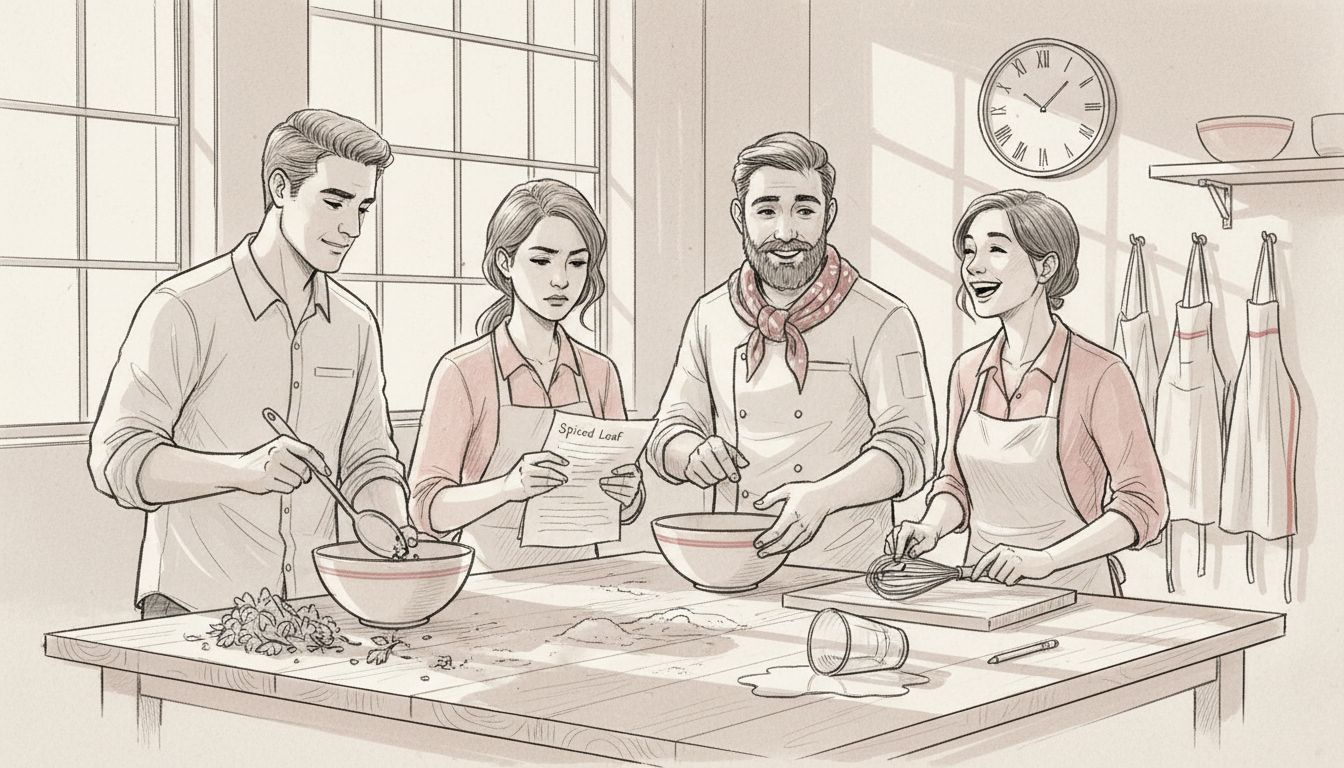 Colleagues cooking together led by chef