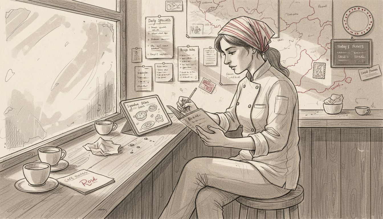 Chef reviewing dishes at cafe counter