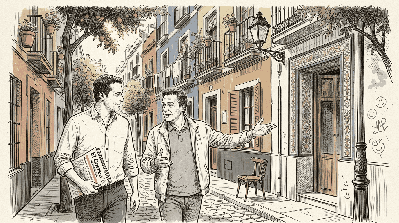 Locals walking historic Seville street