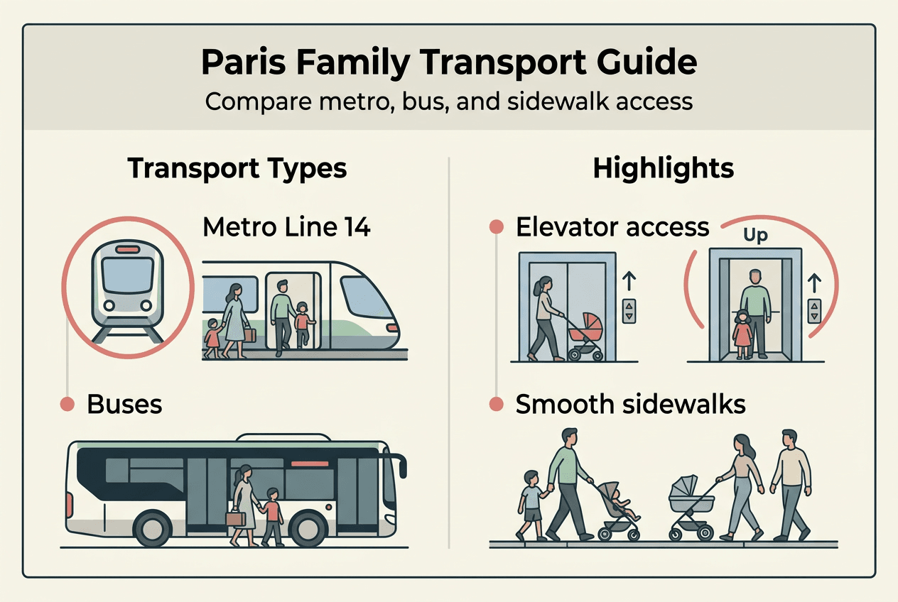 Infographic showing Paris transport options for families