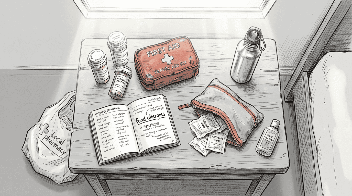 Culinary travel health essentials on tabletop