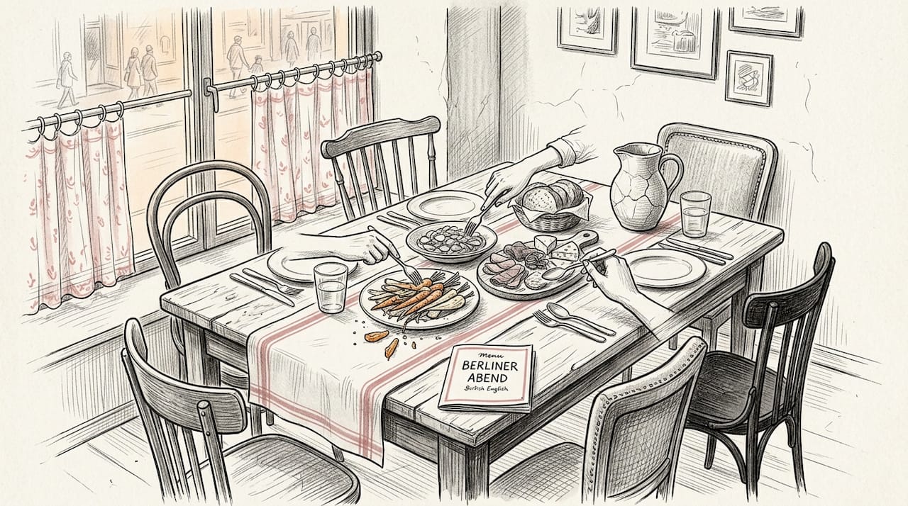 Sharing plates at Berlin restaurant communal table