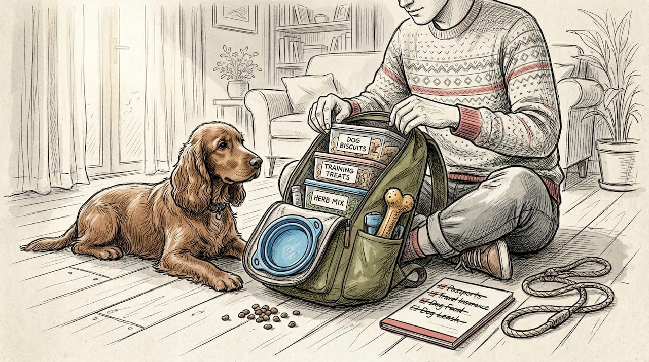 Packing pet essentials for trip scene