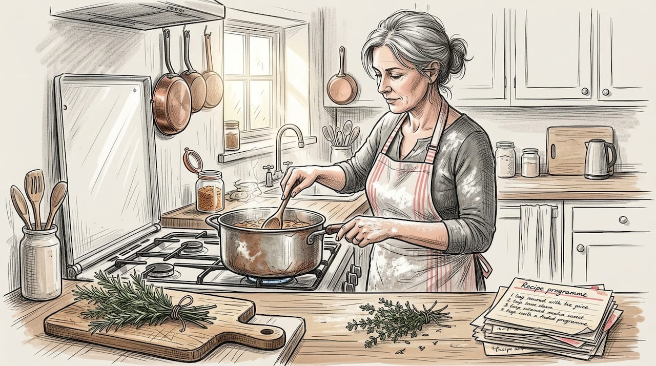 Cook preparing traditional dish in home kitchen