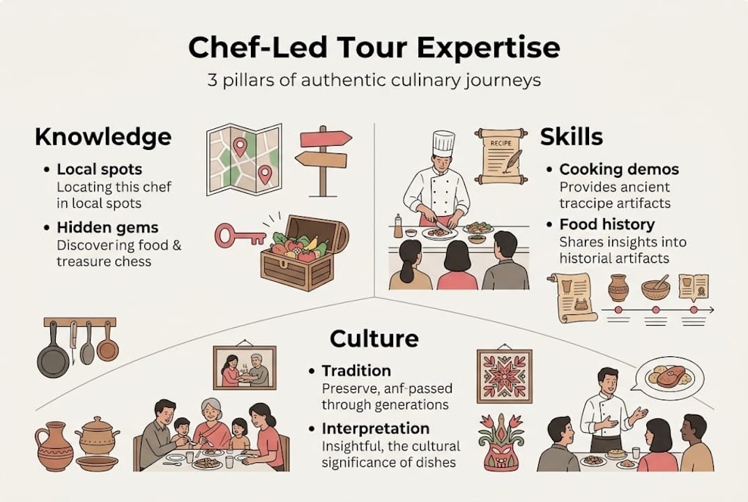 Chef tour expertise infographic with three pillars