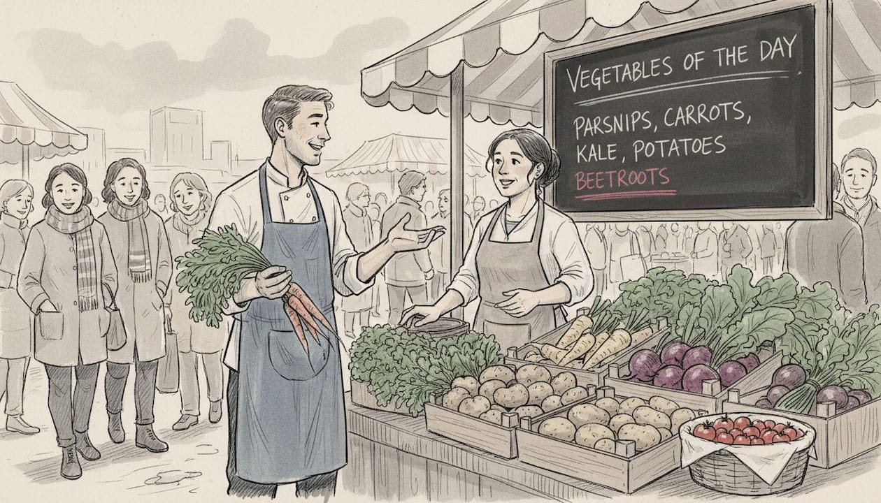 Chef selecting produce at outdoor market
