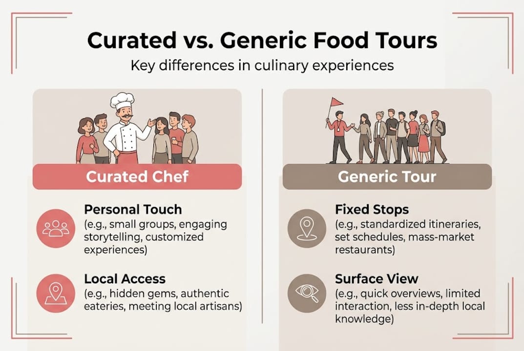 Infographic comparing curated and generic food tours