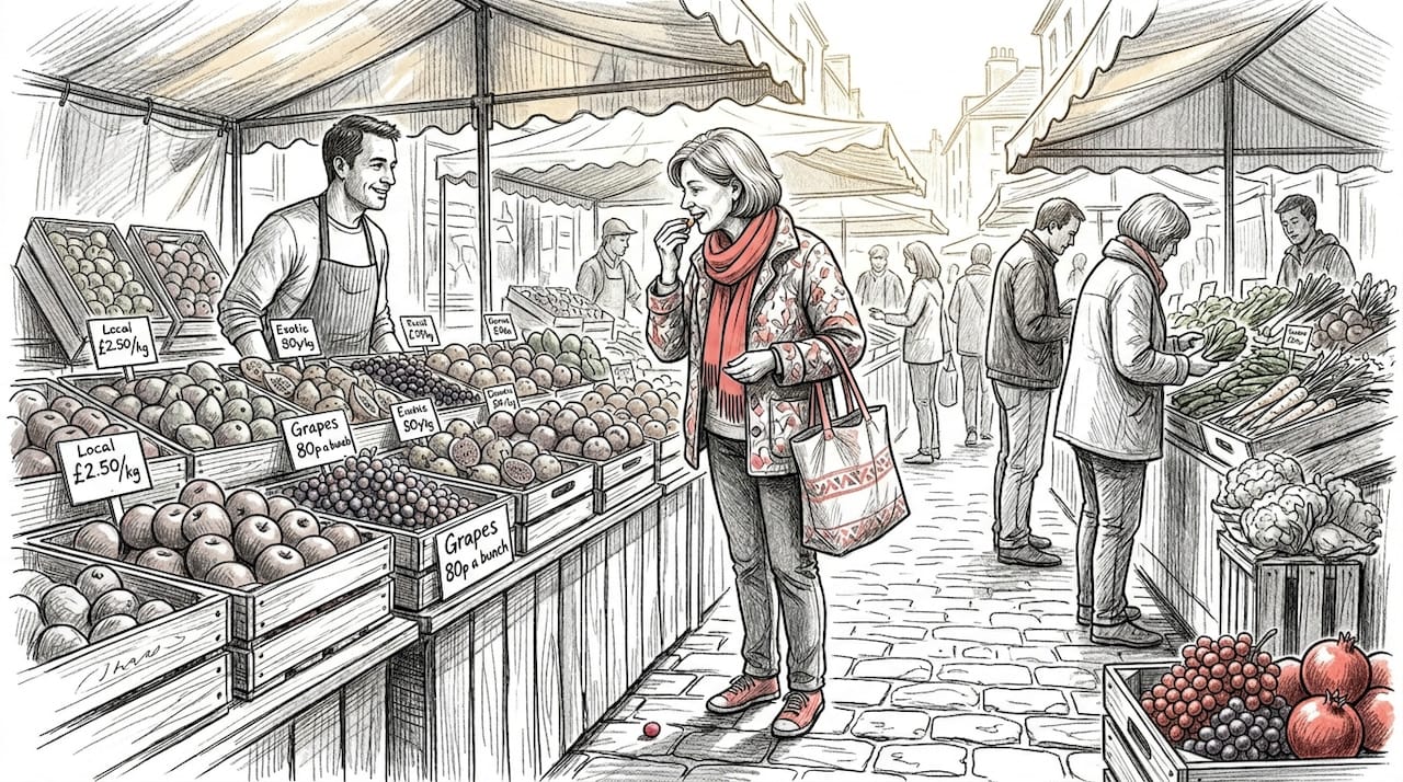 Woman tasting fresh produce at market