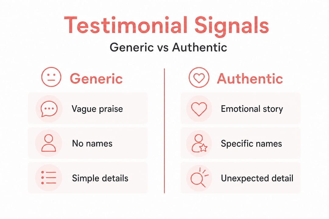 Infographic comparing generic and authentic testimonials