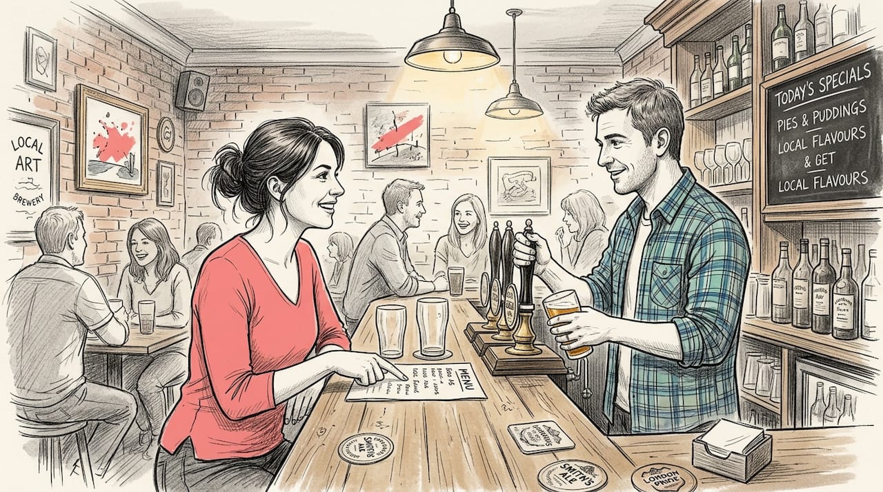 Traveler interacts in authentic local bar setting