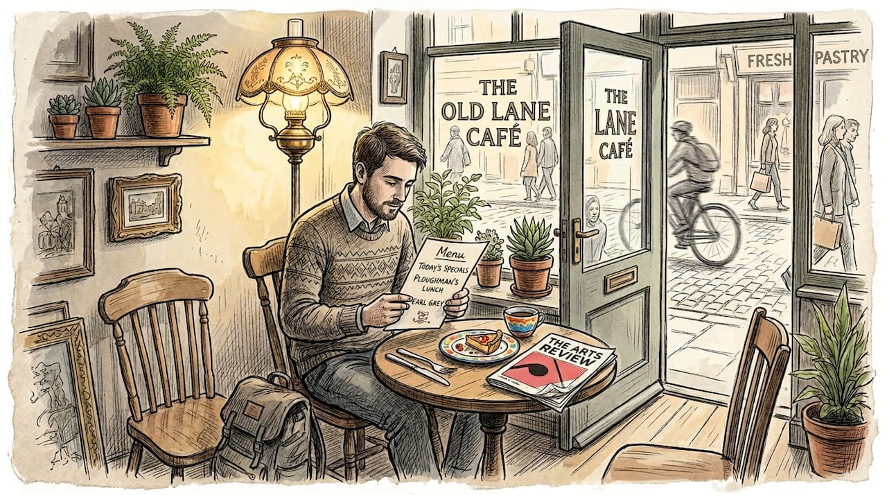 Traveler reading menu at local restaurant