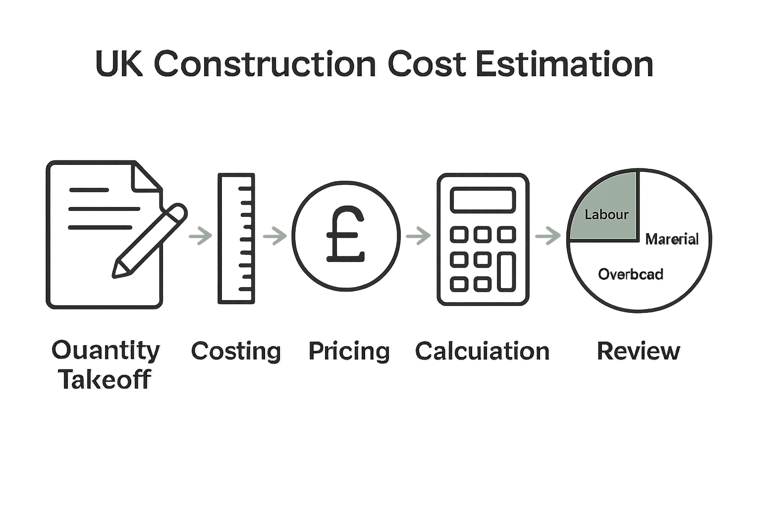 Five steps of UK construction cost estimation infographic process