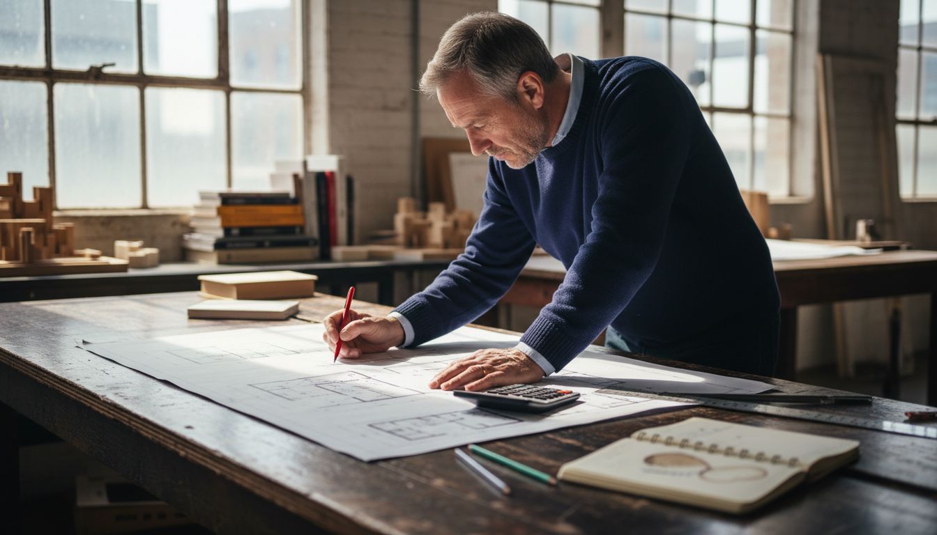 Architect reviewing residential project floor plans