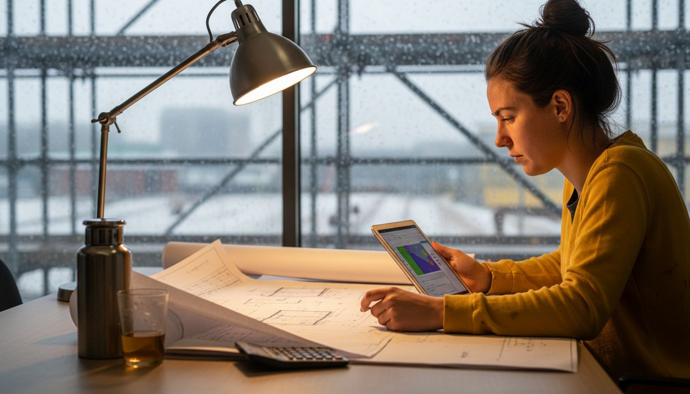 Person comparing manual and digital takeoffs