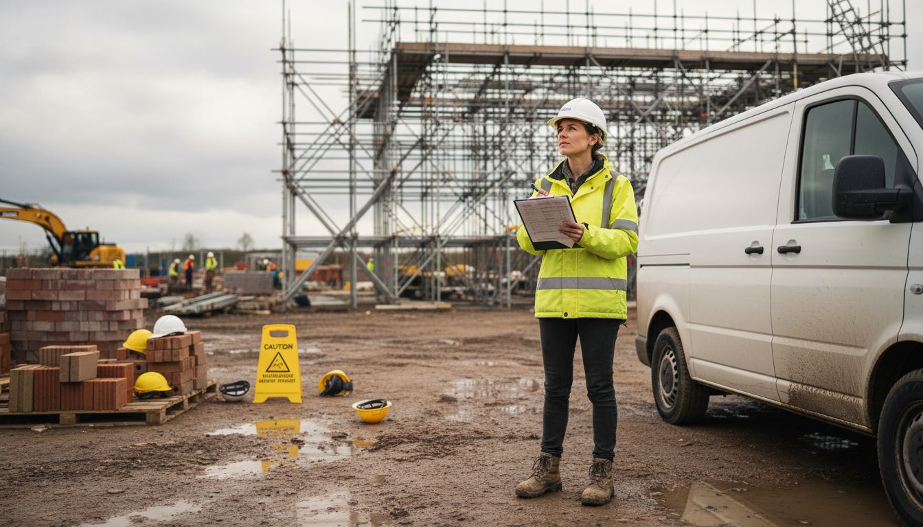 Project manager checks estimates on building site