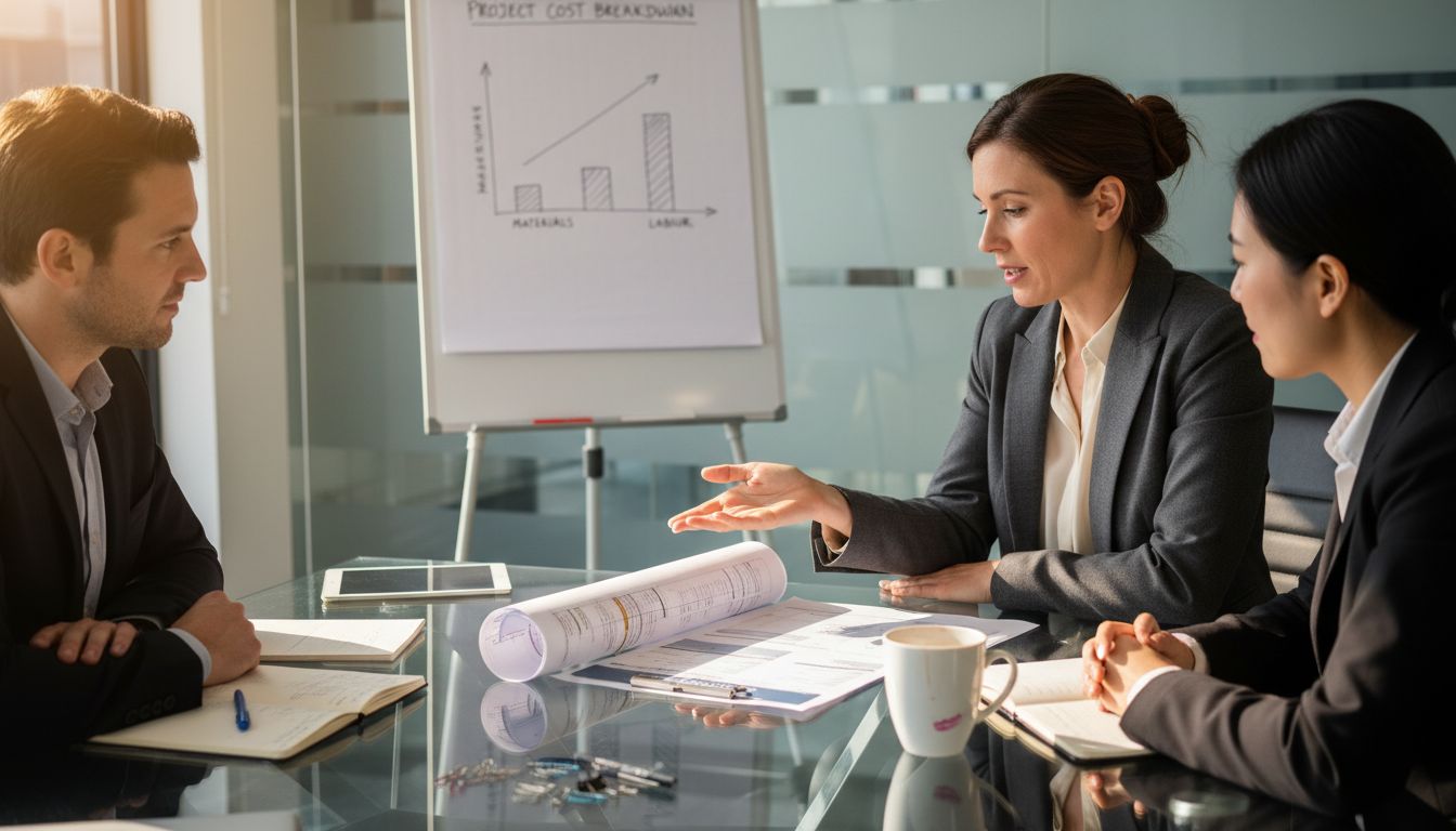 Estimator explaining cost breakdown to clients