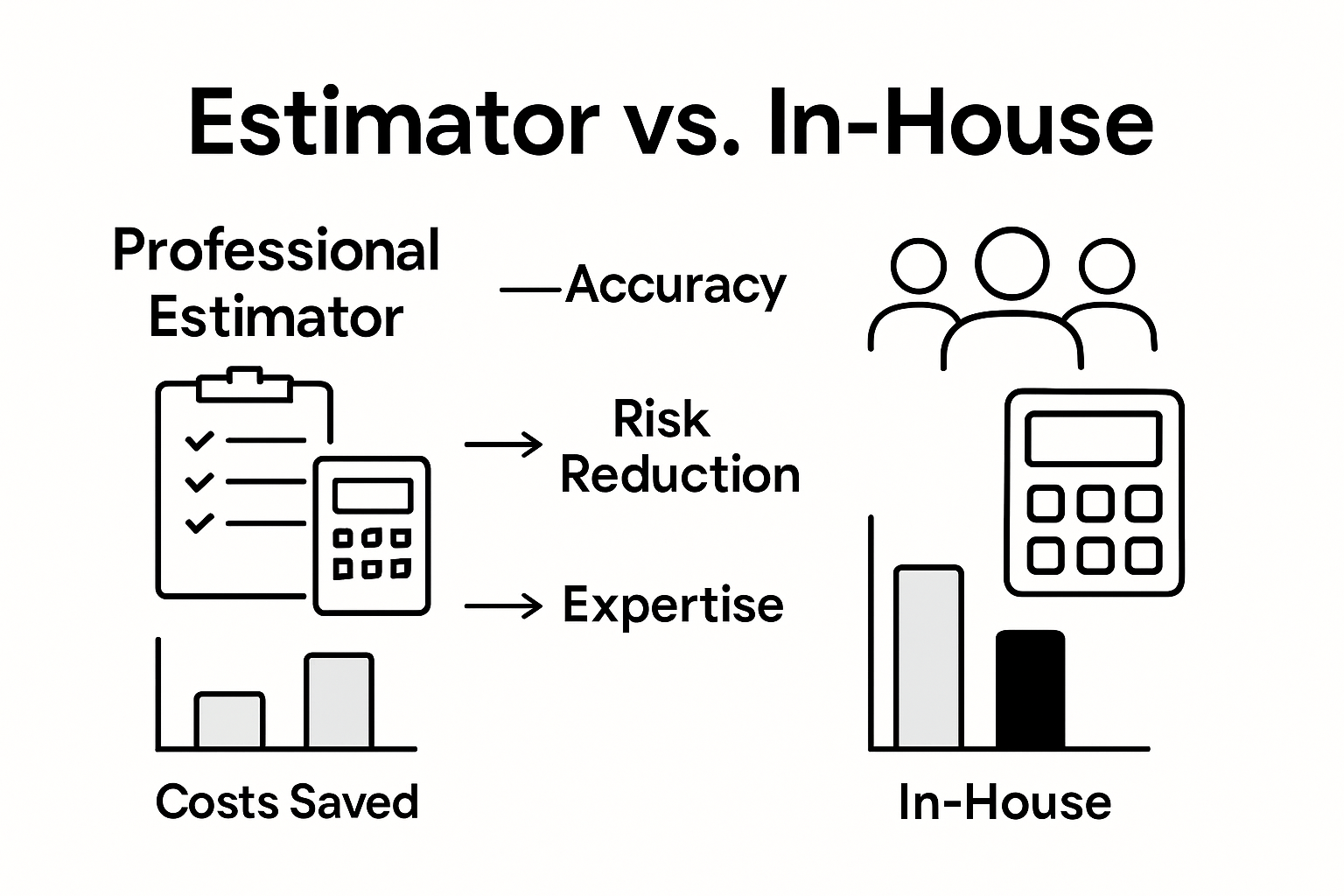 Infographic comparing estimator and in-house cost methods