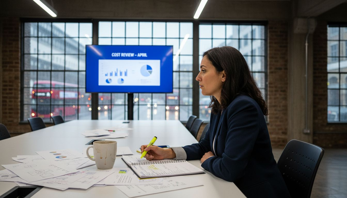 Project manager reviewing cost documents London