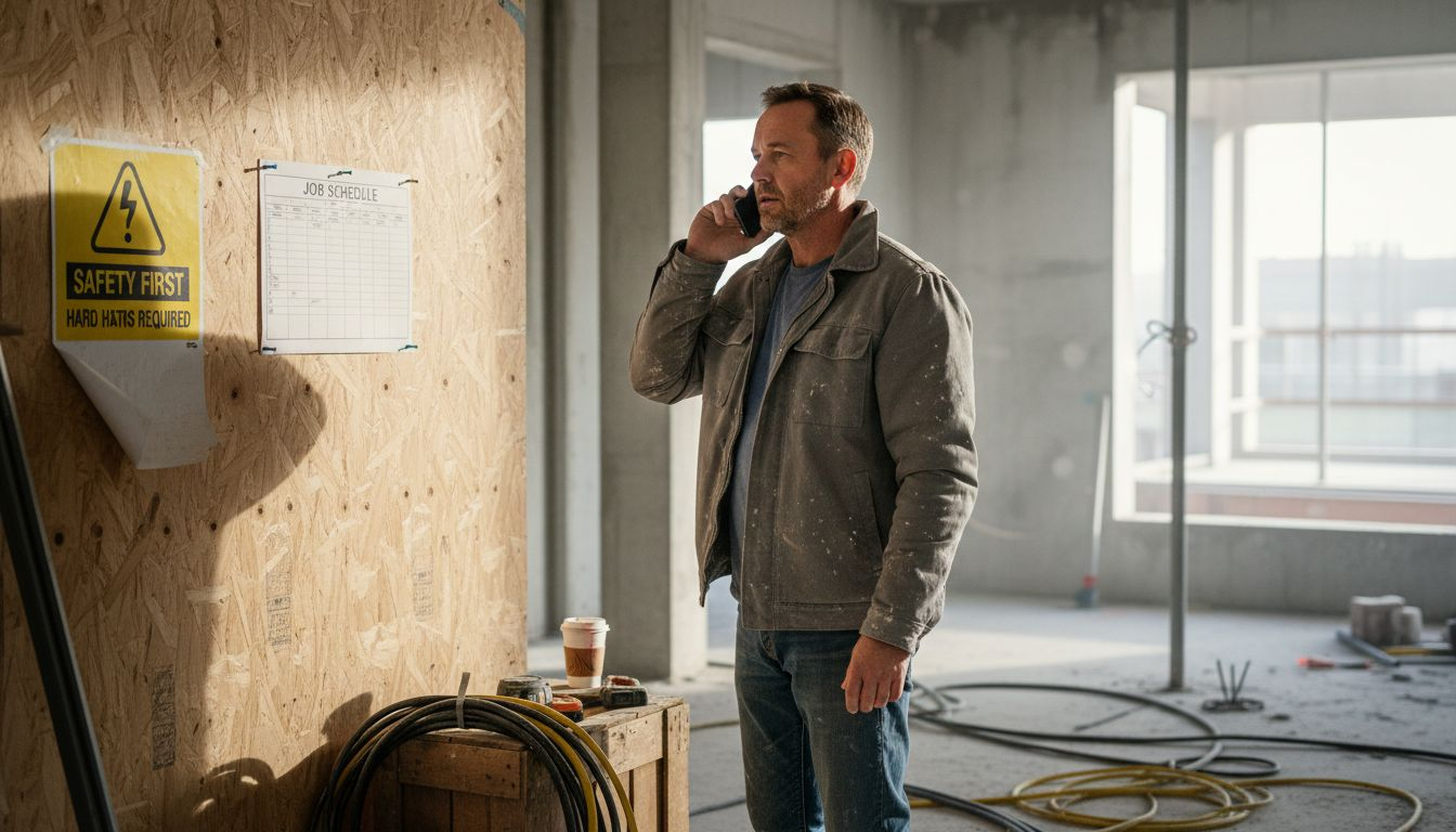 Foreman reviewing labour costs on construction site