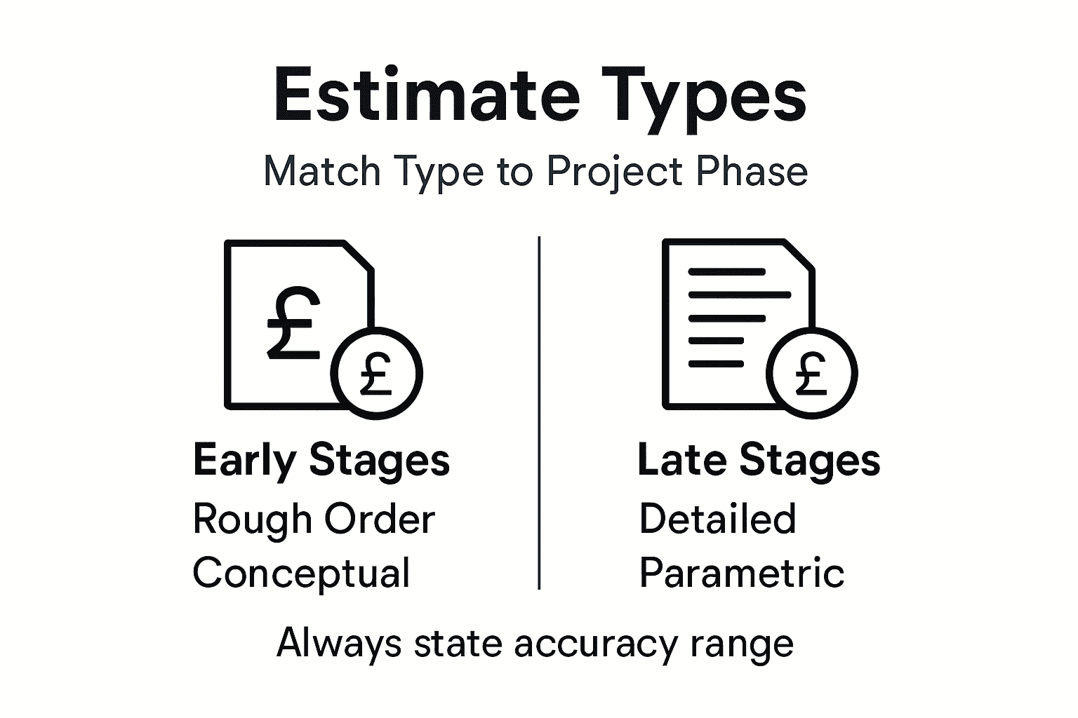 Infographic of estimation types and accuracy ranges