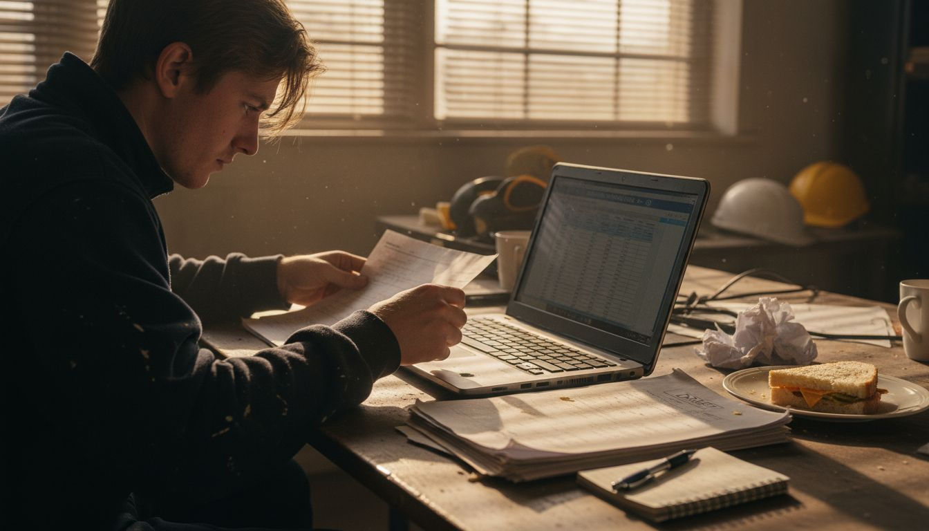 Engineer checking multiple financial data sources