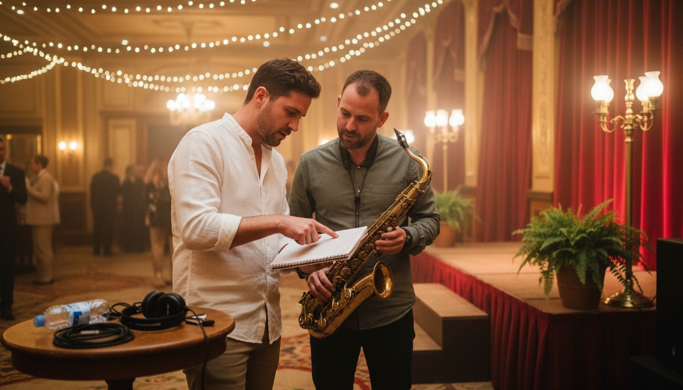 Live-Musik Integration Hochzeit: Kompletter Leitfaden 2 DJ and jazz musician planning music set