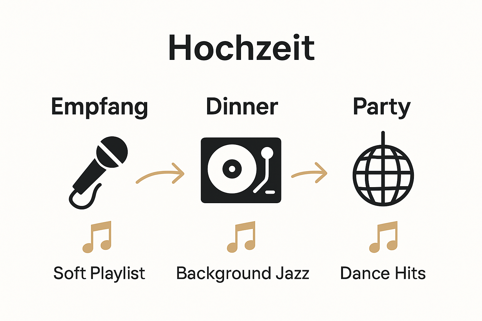 Infografik DJ-Musikplan für Hochzeitsverlauf