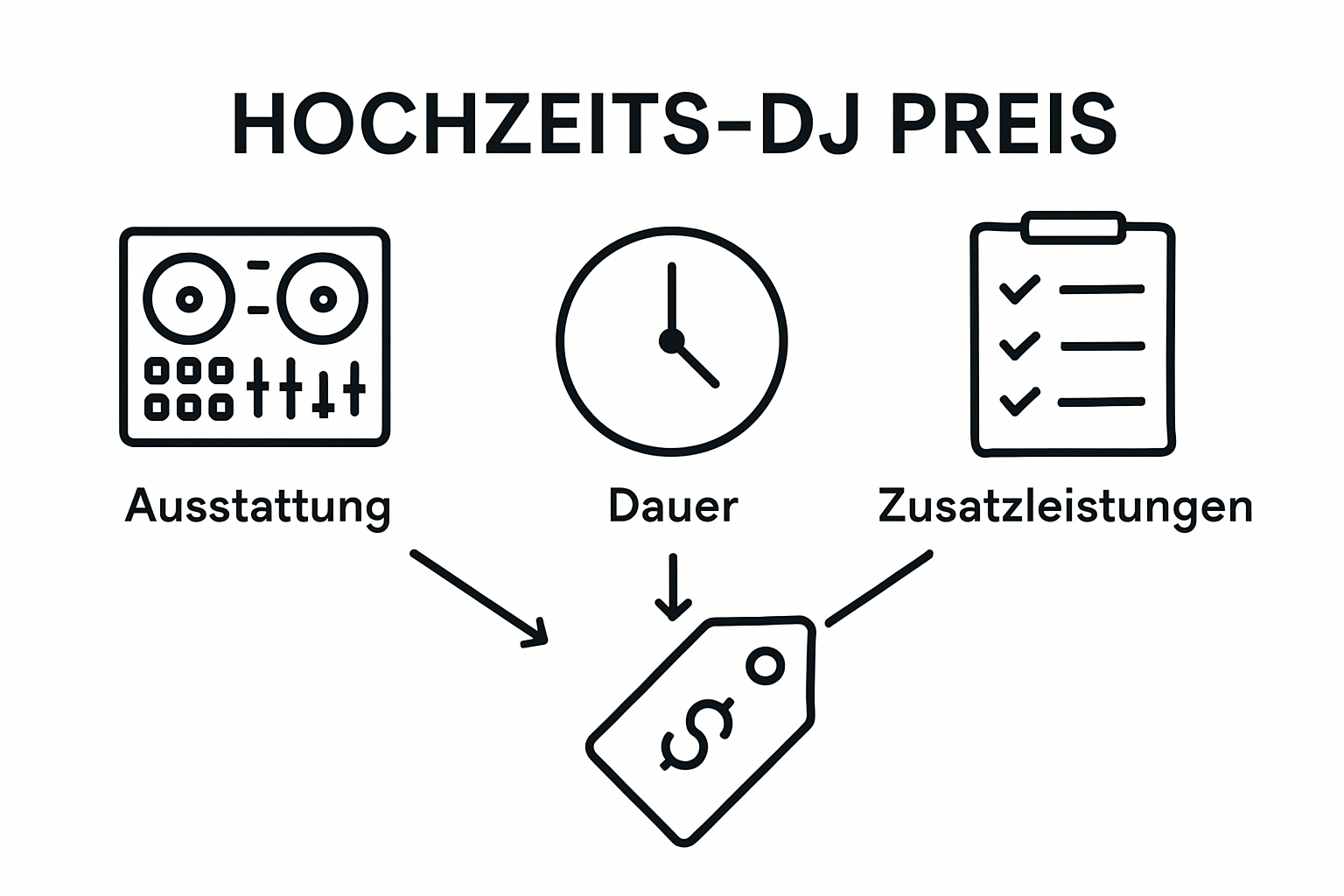 Preistransparenz bei Hochzeits-DJs: Was Paare wissen müssen 3 Infografik: Welche Faktoren beeinflussen die Kosten für einen Hochzeits-DJ?