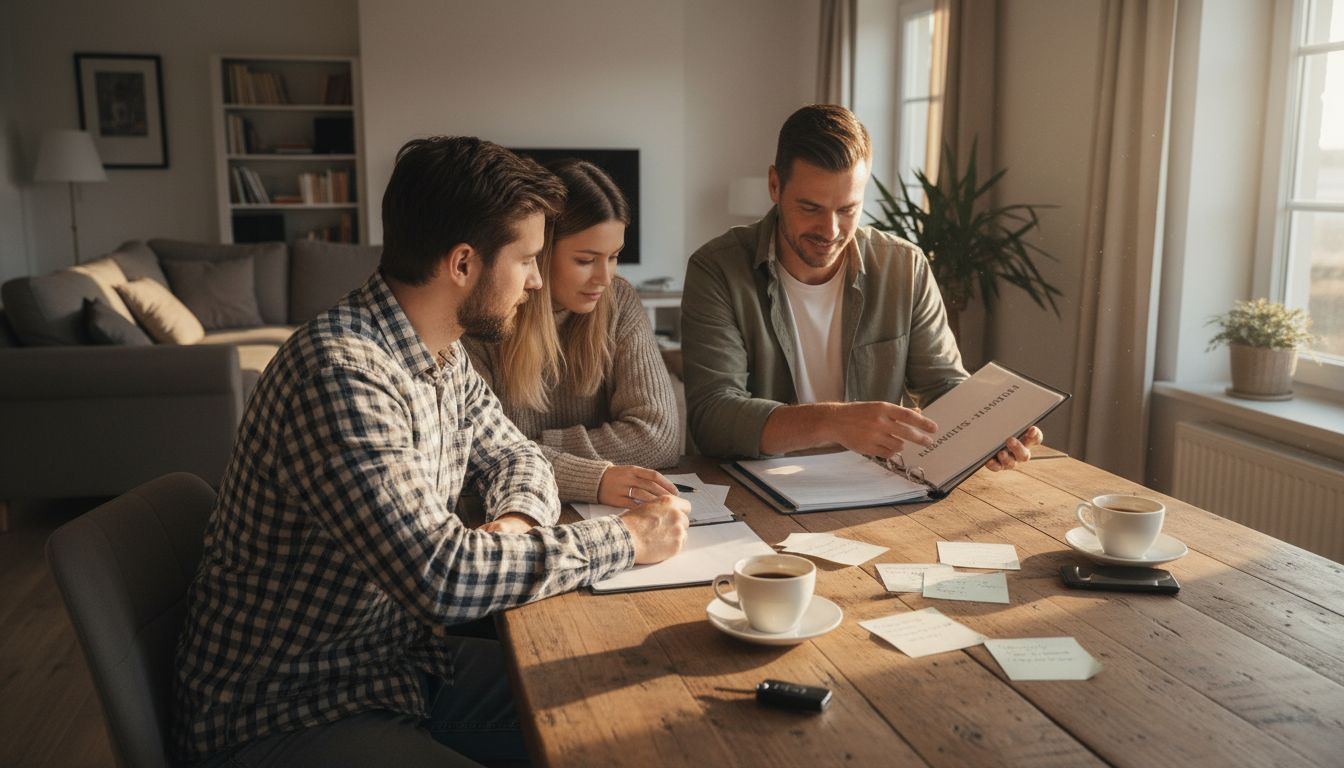 Professionellen DJ auswählen für unvergessliche Hochzeiten 2 Ein Paar bespricht am Tisch gemeinsam mit dem DJ die Musikauswahl für den Abend.