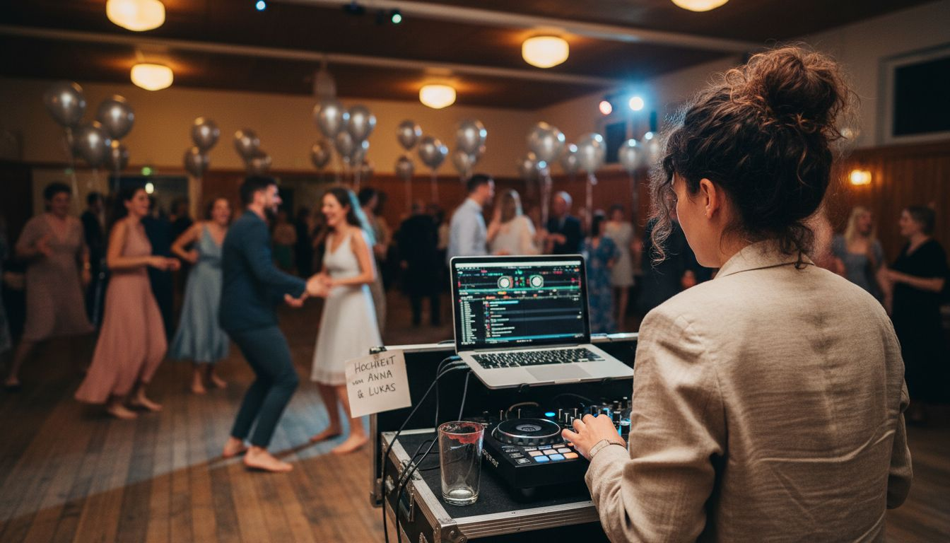 Der DJ sorgt für die perfekte Stimmung auf der Tanzfläche bei der Hochzeit.