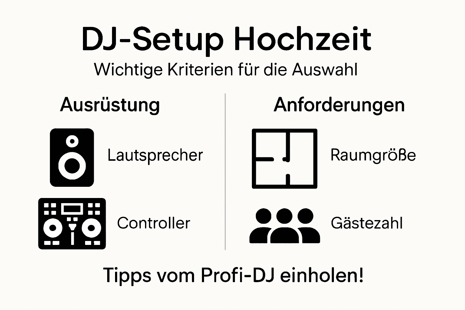 DJ-Setup für Hochzeiten – Was Brautpaare wissen sollten 3 Infografik: Worauf sollte man bei der Wahl des DJ-Setups für die Hochzeit achten?