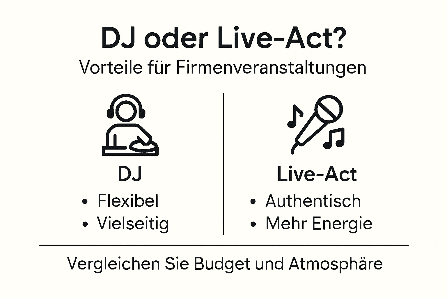 Infografik veranschaulicht die jeweiligen Stärken von DJs und Live-Acts