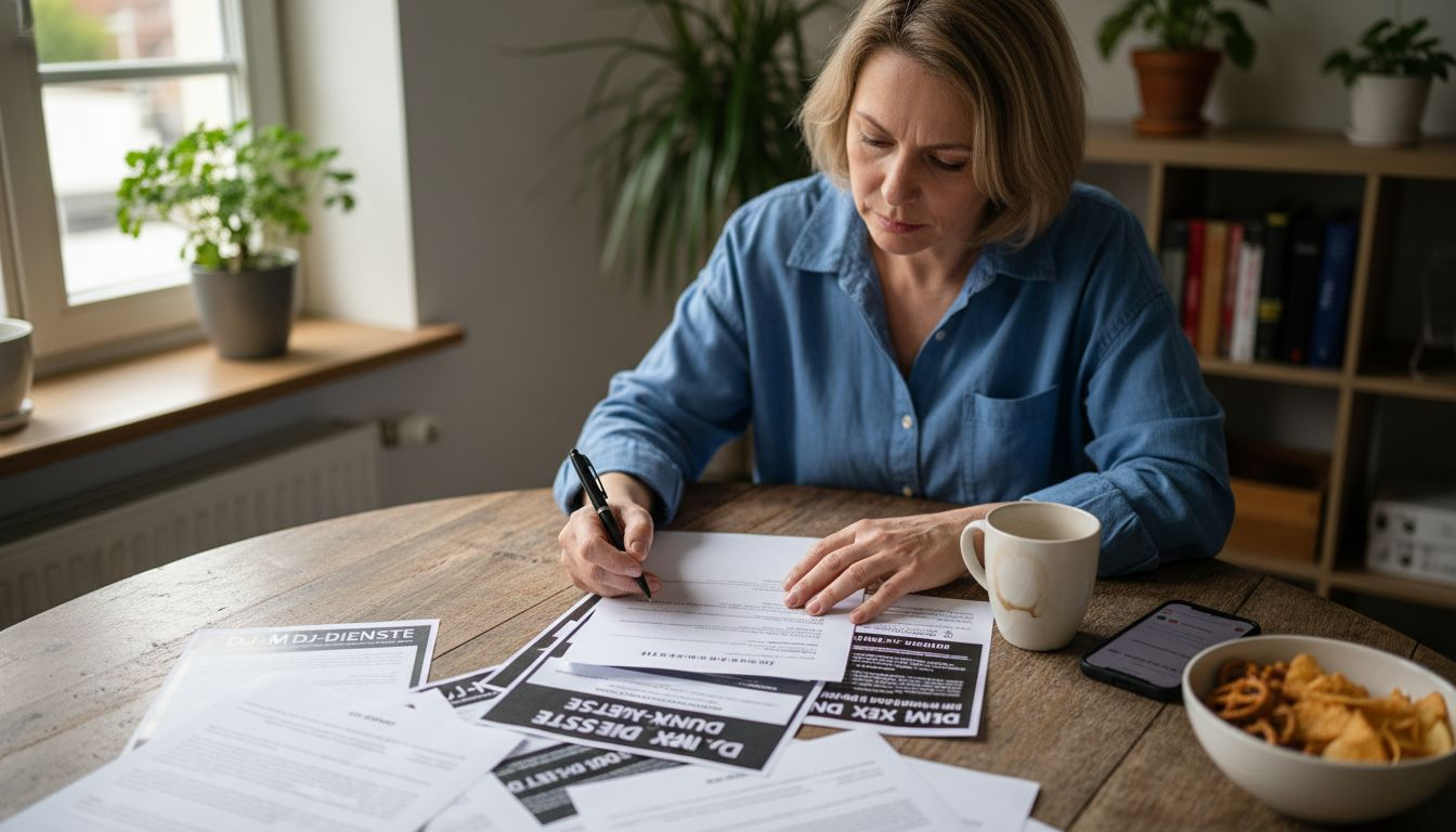 Wie DJ für Geburtstag buchen – Schritt für Schritt Anleitung 2 Eine Person prüft die Vertragsbedingungen für einen DJ-Auftritt.
