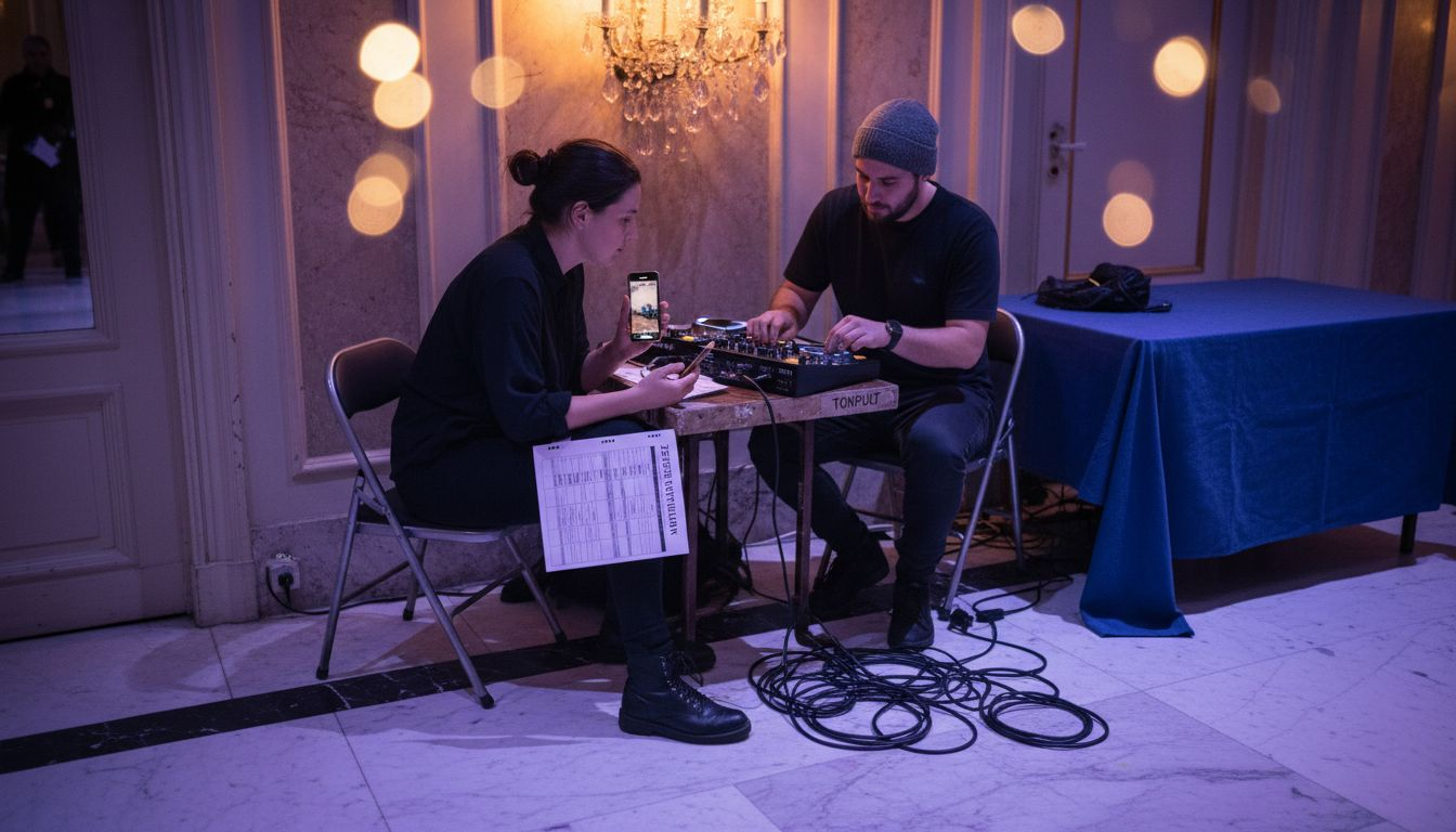 DJ und Veranstaltungsplaner besprechen gemeinsam den Ablauf des Events.