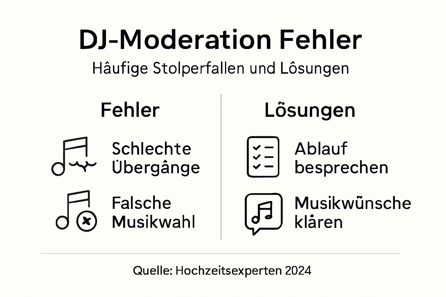 Moderation durch DJ: So gelingt die perfekte Hochzeitsfeier 3 Infografik: Typische Moderationsfehler von DJs und wie man sie vermeidet